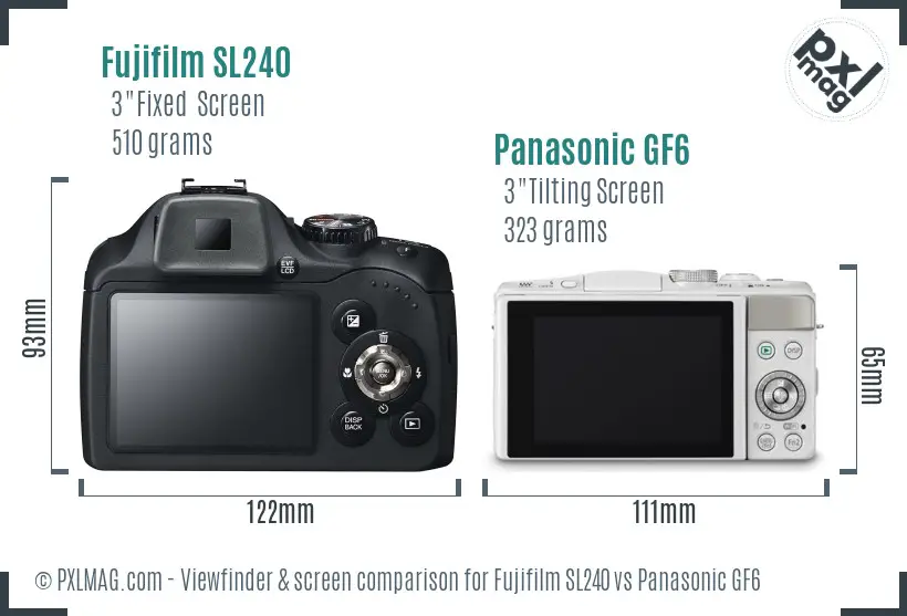 Fujifilm SL240 vs Panasonic GF6 Screen and Viewfinder comparison