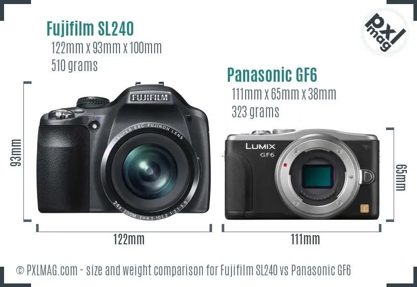Fujifilm SL240 vs Panasonic GF6 size comparison