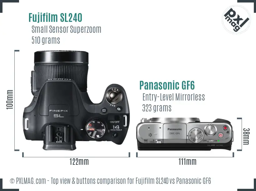 Fujifilm SL240 vs Panasonic GF6 top view buttons comparison