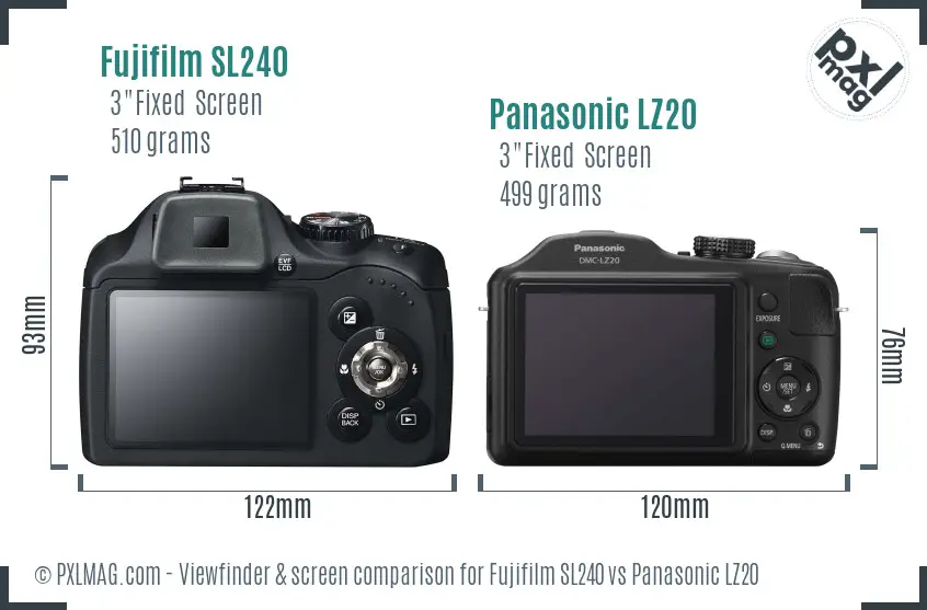 Fujifilm SL240 vs Panasonic LZ20 Screen and Viewfinder comparison
