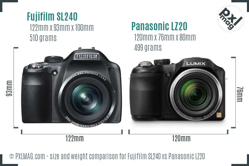Fujifilm SL240 vs Panasonic LZ20 size comparison