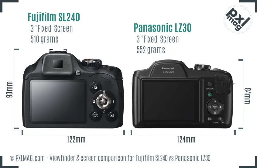 Fujifilm SL240 vs Panasonic LZ30 Screen and Viewfinder comparison