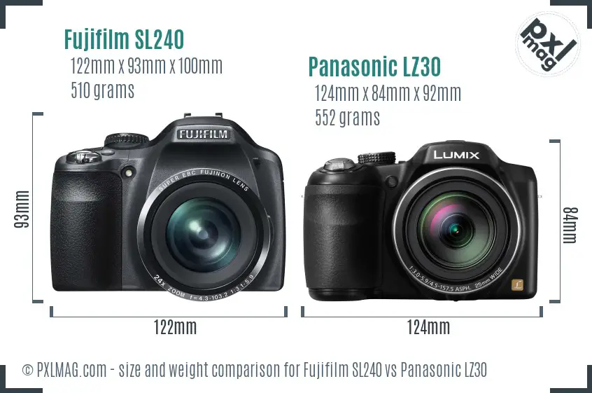 Fujifilm SL240 vs Panasonic LZ30 size comparison