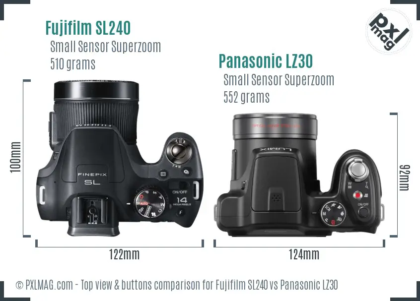 Fujifilm SL240 vs Panasonic LZ30 top view buttons comparison