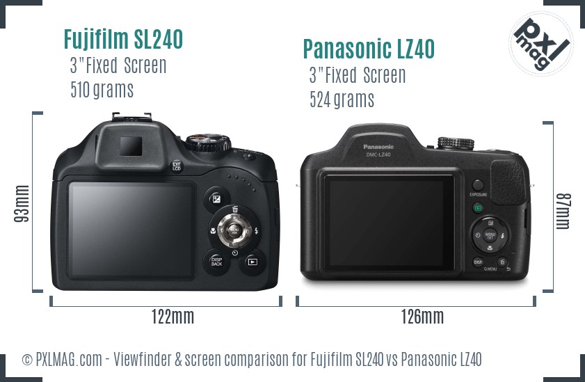 Fujifilm SL240 vs Panasonic LZ40 Screen and Viewfinder comparison