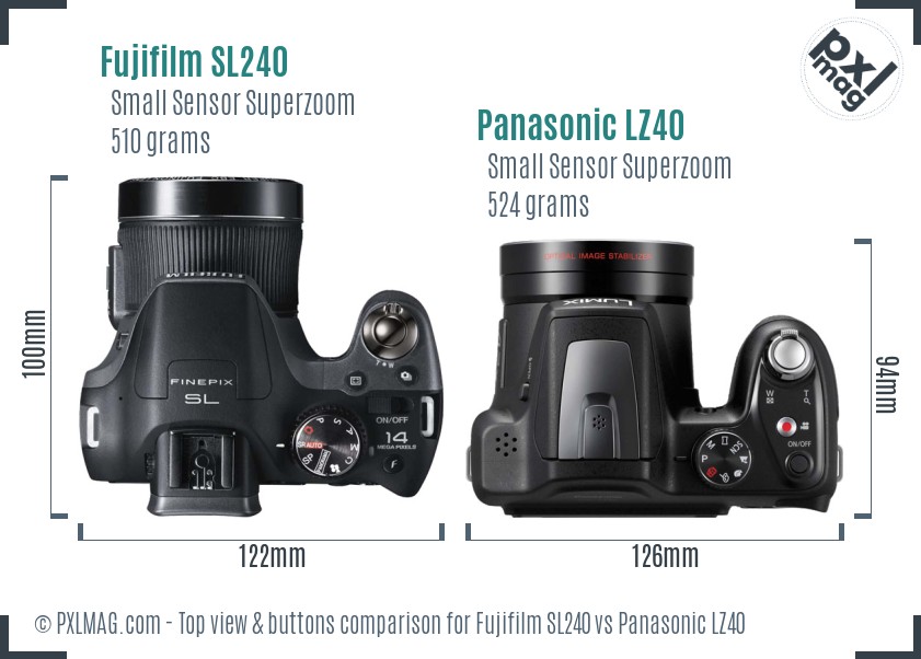 Fujifilm SL240 vs Panasonic LZ40 top view buttons comparison