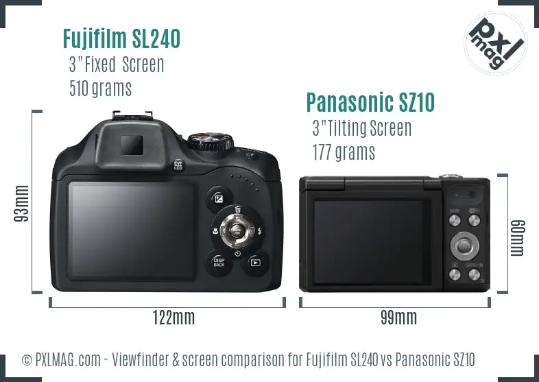 Fujifilm SL240 vs Panasonic SZ10 Screen and Viewfinder comparison