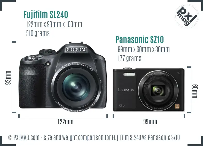 Fujifilm SL240 vs Panasonic SZ10 size comparison