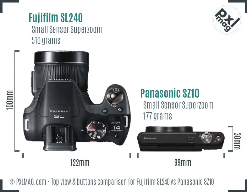 Fujifilm SL240 vs Panasonic SZ10 top view buttons comparison