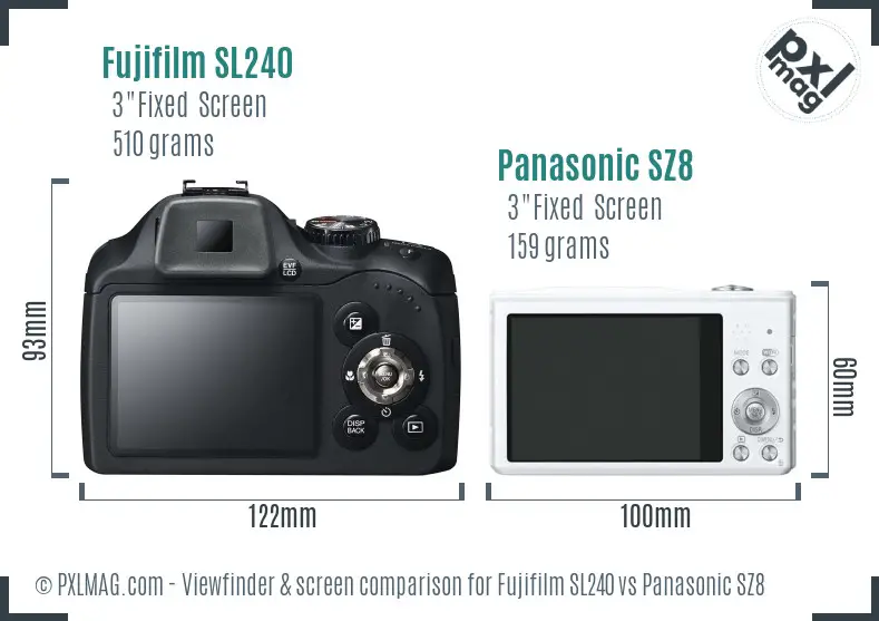 Fujifilm SL240 vs Panasonic SZ8 Screen and Viewfinder comparison