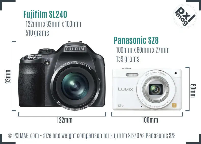 Fujifilm SL240 vs Panasonic SZ8 size comparison