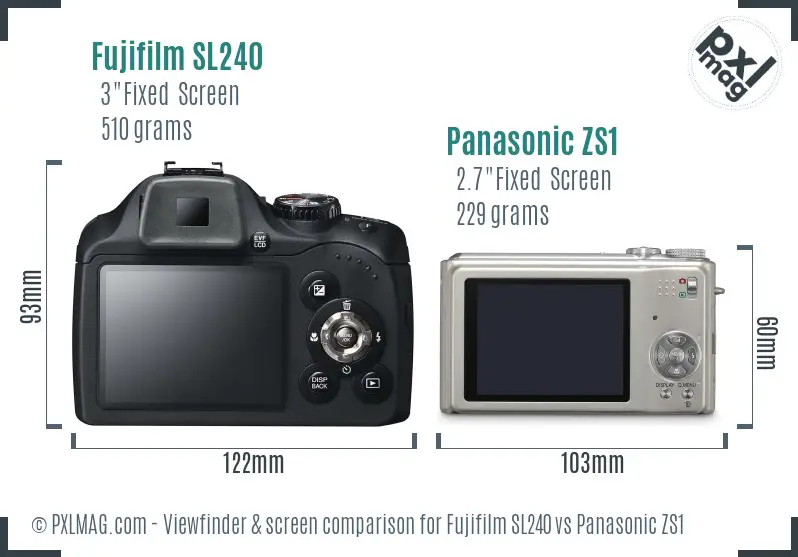 Fujifilm SL240 vs Panasonic ZS1 Screen and Viewfinder comparison