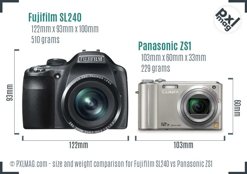 Fujifilm SL240 vs Panasonic ZS1 size comparison