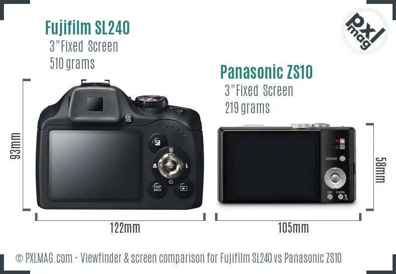 Fujifilm SL240 vs Panasonic ZS10 Screen and Viewfinder comparison