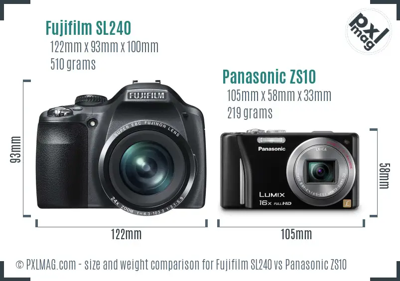 Fujifilm SL240 vs Panasonic ZS10 size comparison
