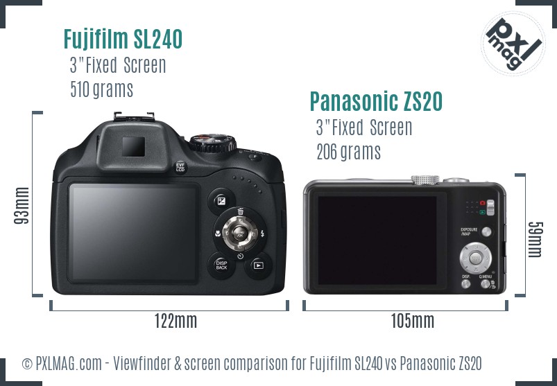 Fujifilm SL240 vs Panasonic ZS20 Screen and Viewfinder comparison