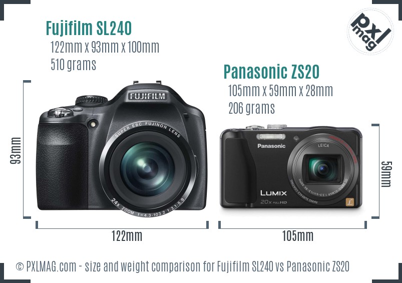 Fujifilm SL240 vs Panasonic ZS20 size comparison