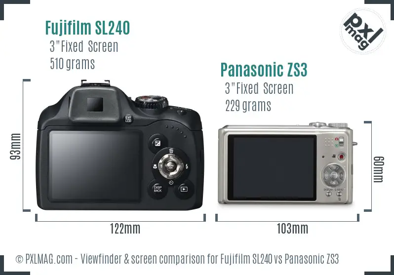 Fujifilm SL240 vs Panasonic ZS3 Screen and Viewfinder comparison