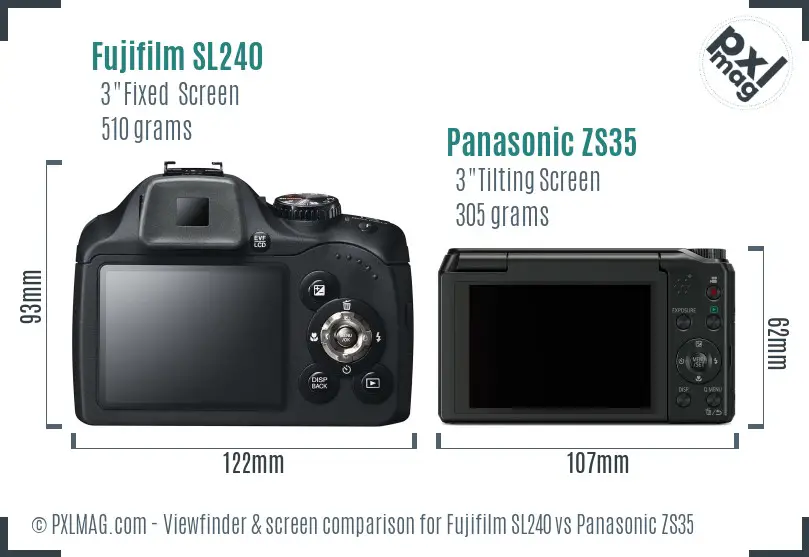 Fujifilm SL240 vs Panasonic ZS35 Screen and Viewfinder comparison