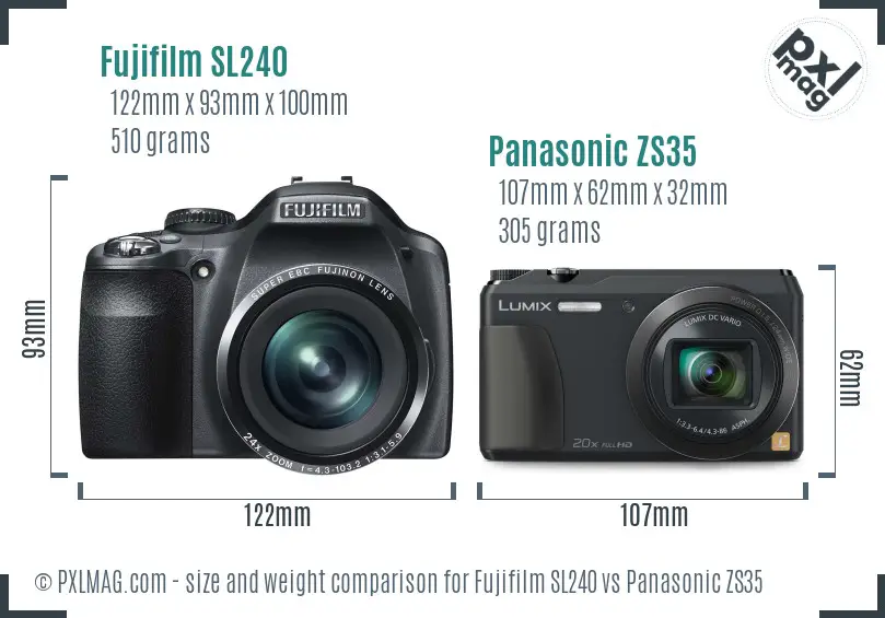 Fujifilm SL240 vs Panasonic ZS35 size comparison