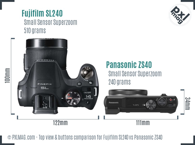 Fujifilm SL240 vs Panasonic ZS40 top view buttons comparison