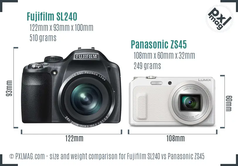 Fujifilm SL240 vs Panasonic ZS45 size comparison