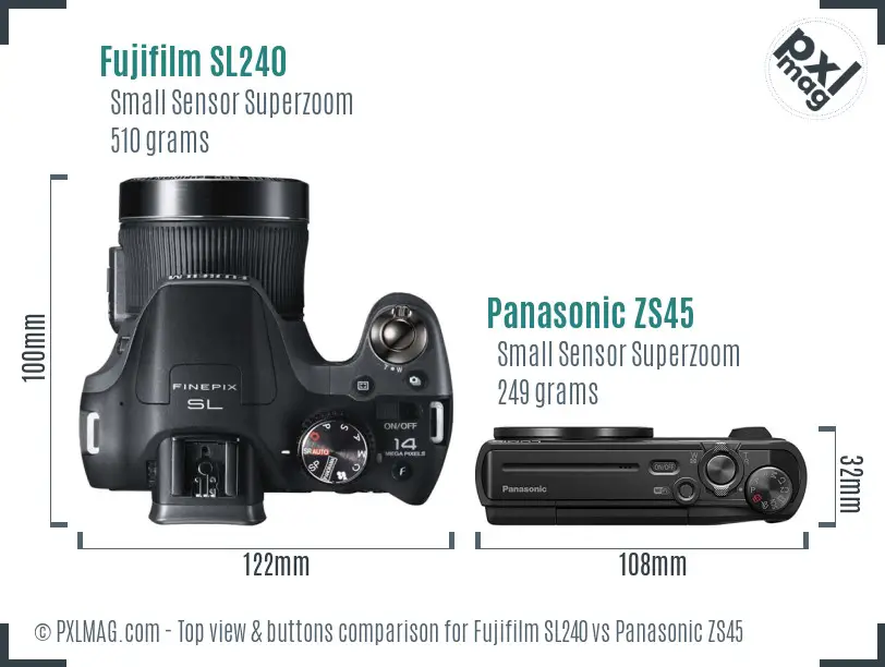 Fujifilm SL240 vs Panasonic ZS45 top view buttons comparison