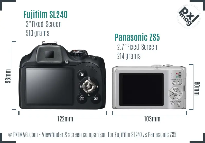 Fujifilm SL240 vs Panasonic ZS5 Screen and Viewfinder comparison