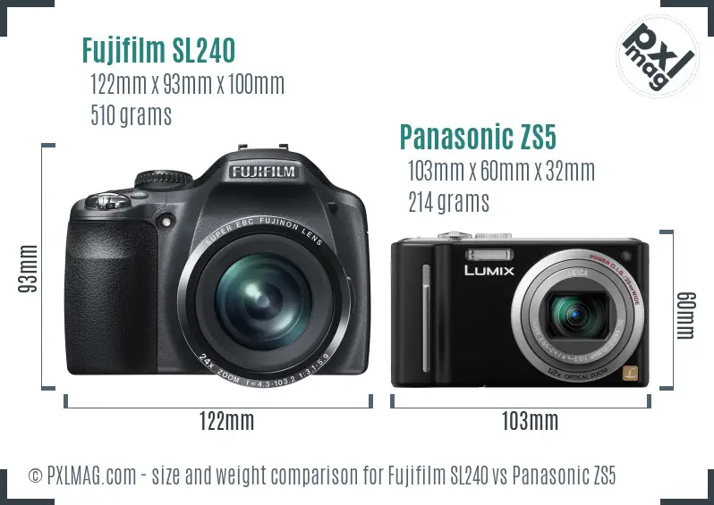 Fujifilm SL240 vs Panasonic ZS5 size comparison