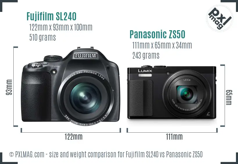 Fujifilm SL240 vs Panasonic ZS50 size comparison