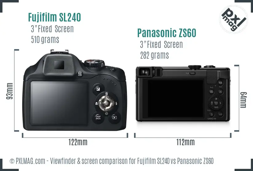 Fujifilm SL240 vs Panasonic ZS60 Screen and Viewfinder comparison