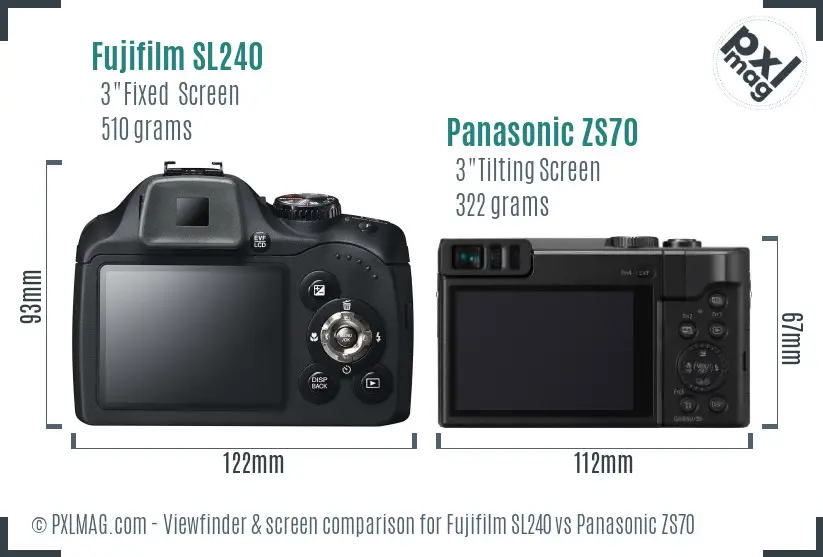 Fujifilm SL240 vs Panasonic ZS70 Screen and Viewfinder comparison
