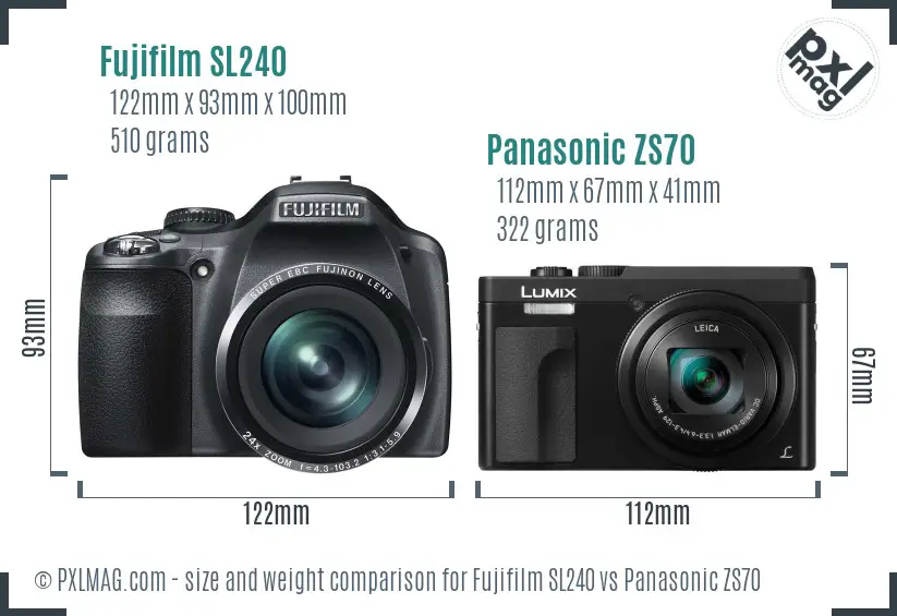 Fujifilm SL240 vs Panasonic ZS70 size comparison
