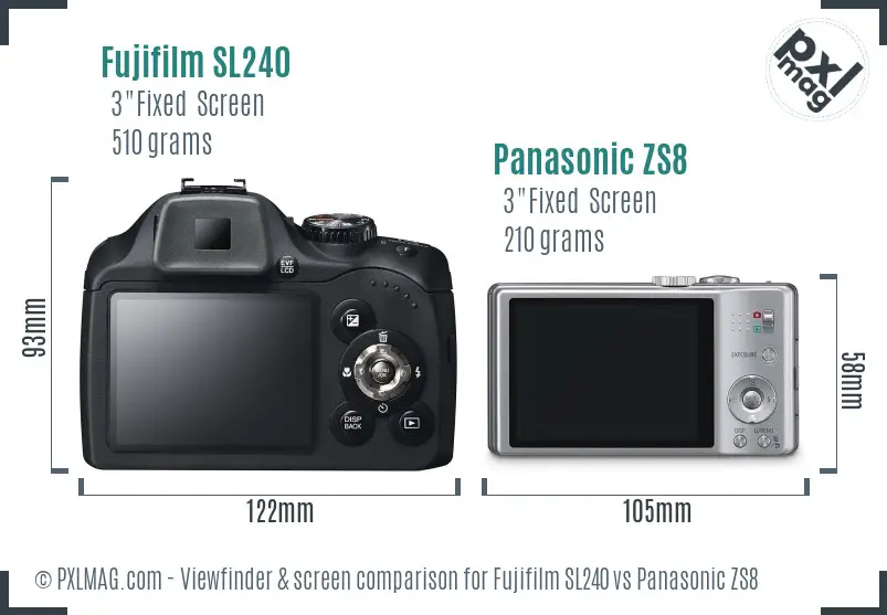 Fujifilm SL240 vs Panasonic ZS8 Screen and Viewfinder comparison