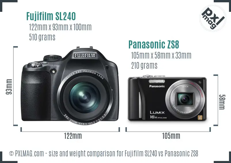 Fujifilm SL240 vs Panasonic ZS8 size comparison