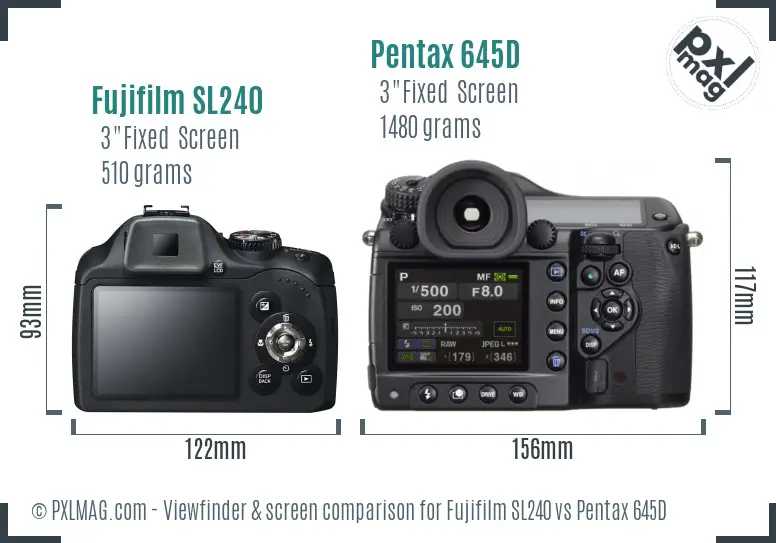 Fujifilm SL240 vs Pentax 645D Screen and Viewfinder comparison