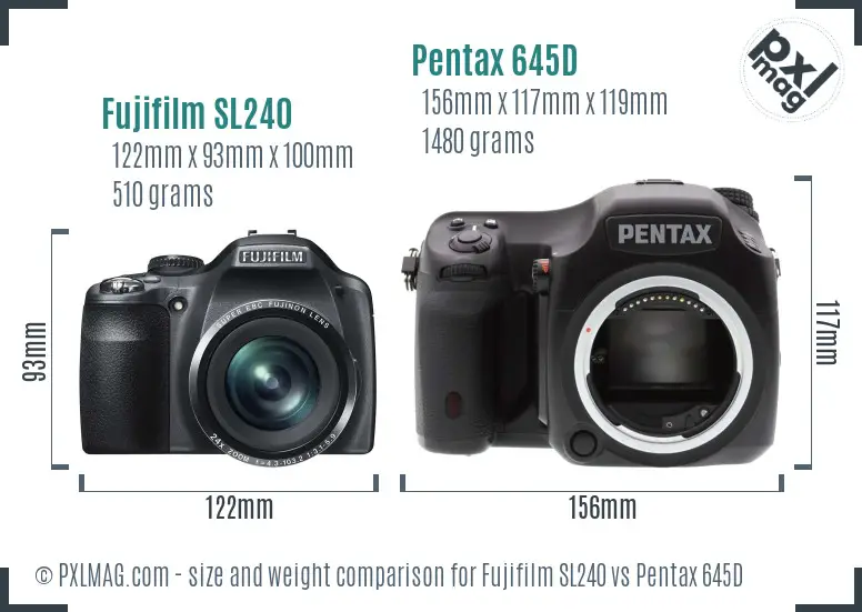 Fujifilm SL240 vs Pentax 645D size comparison