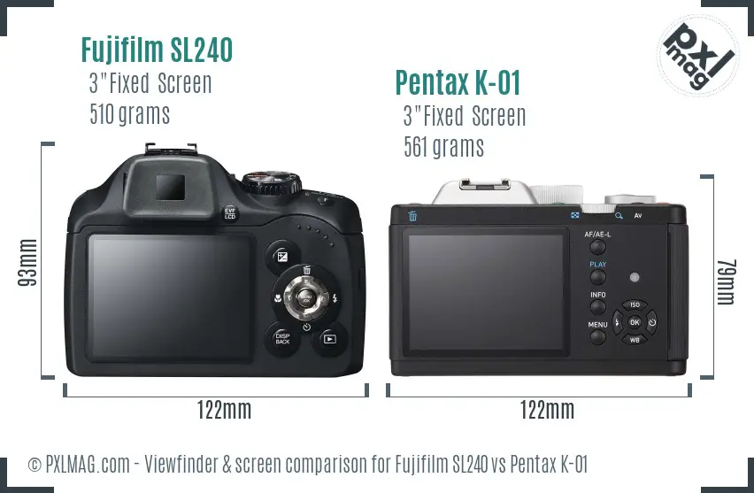 Fujifilm SL240 vs Pentax K-01 Screen and Viewfinder comparison