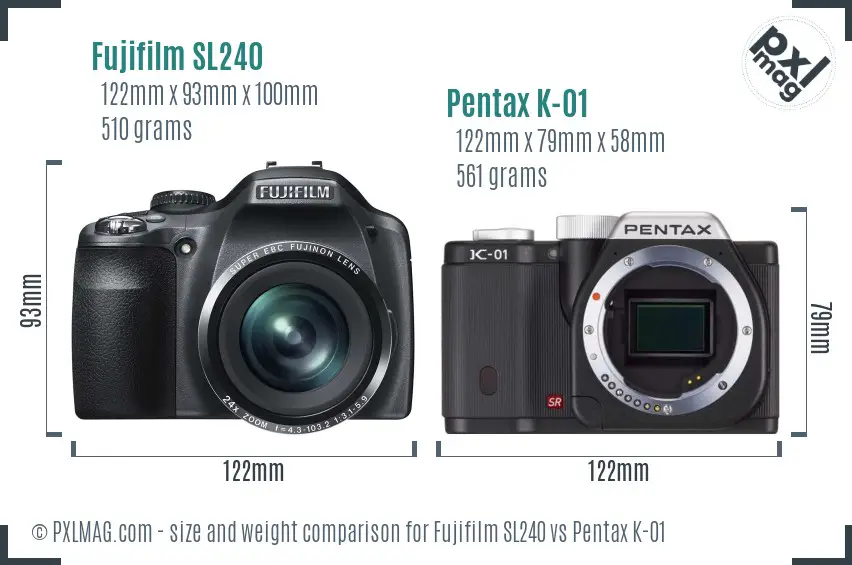 Fujifilm SL240 vs Pentax K-01 size comparison