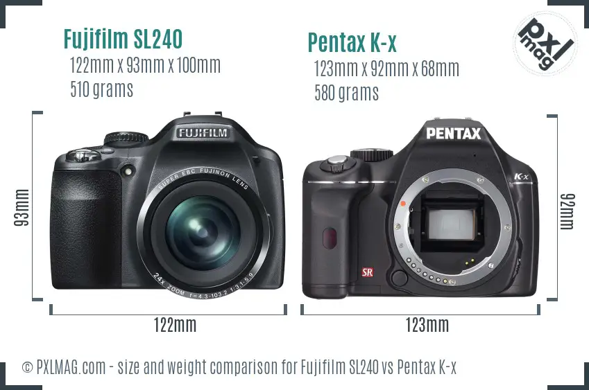 Fujifilm SL240 vs Pentax K-x size comparison