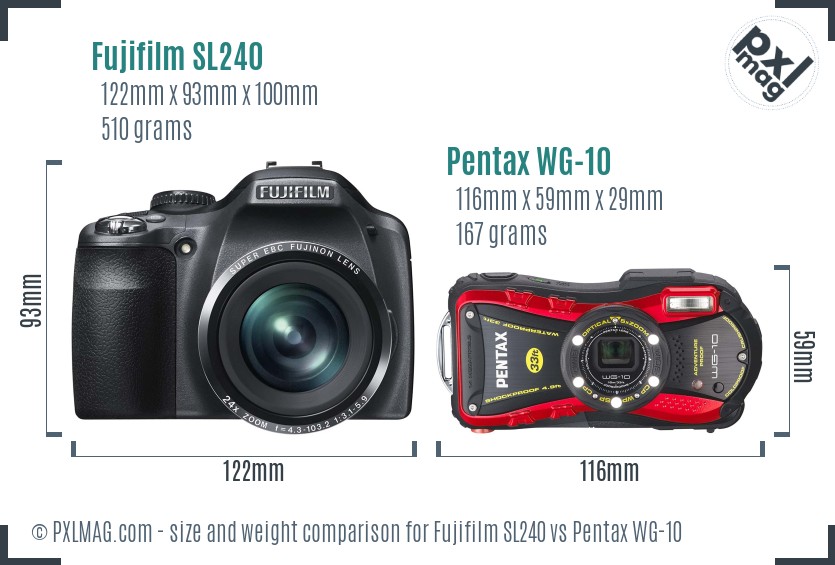 Fujifilm SL240 vs Pentax WG-10 size comparison