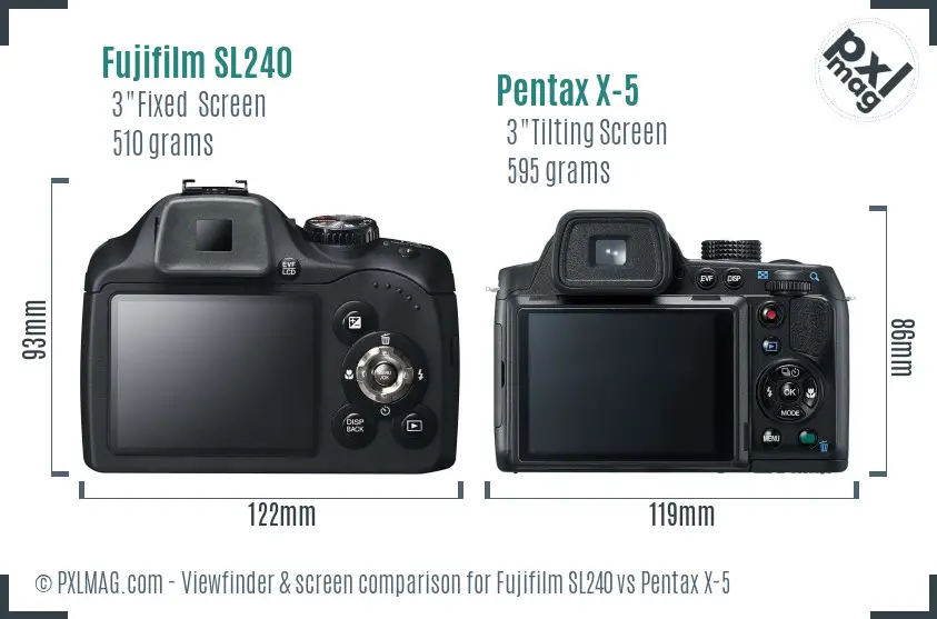 Fujifilm SL240 vs Pentax X-5 Screen and Viewfinder comparison