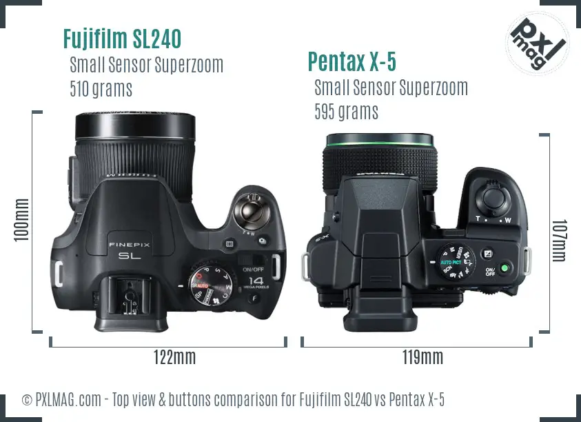 Fujifilm SL240 vs Pentax X-5 top view buttons comparison