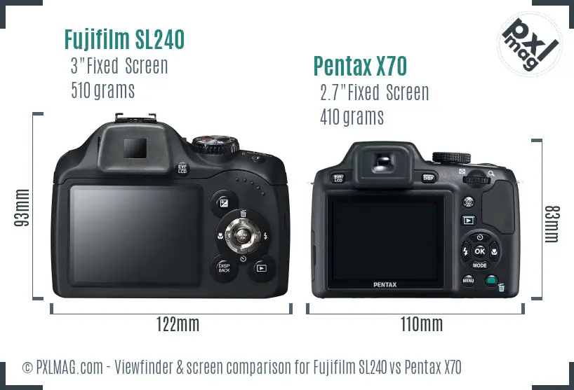 Fujifilm SL240 vs Pentax X70 Screen and Viewfinder comparison