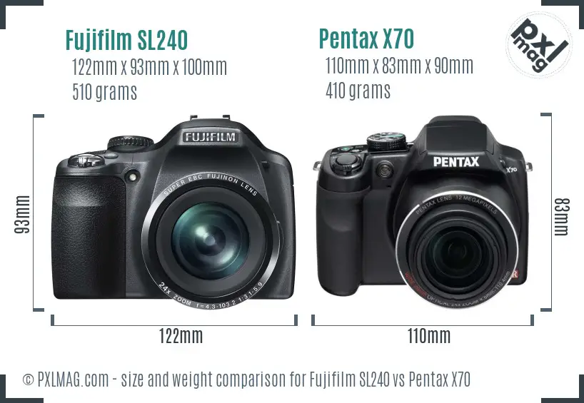 Fujifilm SL240 vs Pentax X70 size comparison