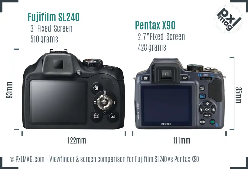 Fujifilm SL240 vs Pentax X90 Screen and Viewfinder comparison