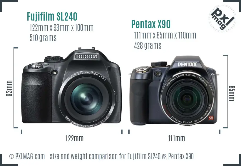 Fujifilm SL240 vs Pentax X90 size comparison