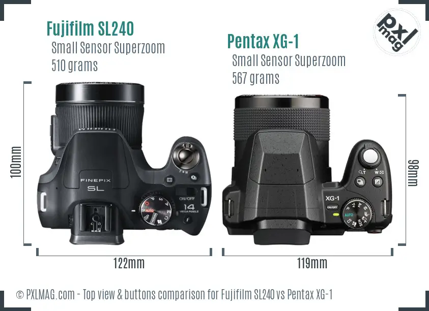 Fujifilm SL240 vs Pentax XG-1 top view buttons comparison Fujifilm SL240 vs Pentax XG-1 top view buttons comparison