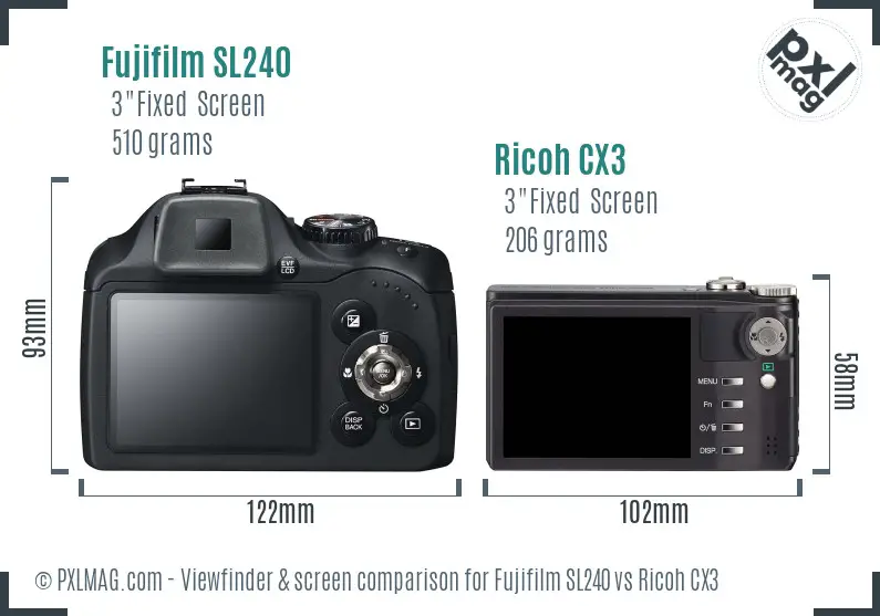 Fujifilm SL240 vs Ricoh CX3 Screen and Viewfinder comparison