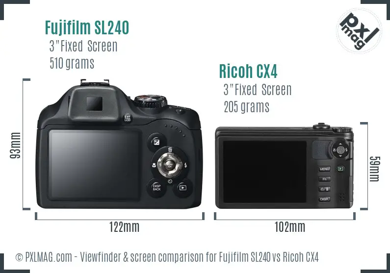 Fujifilm SL240 vs Ricoh CX4 Screen and Viewfinder comparison